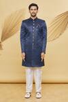 Khwaab by Sanjana Lakhani- Men_Blue Imported Jacquard Silk Floral Pattern Sherwani Set_Online_at_Aza_Fashions