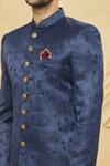 Shop_Khwaab by Sanjana Lakhani- Men_Blue Imported Jacquard Silk Floral Pattern Sherwani Set_Online_at_Aza_Fashions