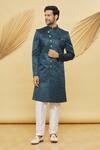 Buy_Khwaab by Sanjana Lakhani- Men_Green Imported Jacquard Silk Floral Pattern Sherwani Set_at_Aza_Fashions