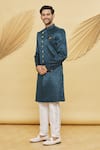 Buy_Khwaab by Sanjana Lakhani- Men_Green Imported Jacquard Silk Floral Pattern Sherwani Set_Online_at_Aza_Fashions
