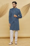 Buy_Samyukta Singhania_Grey Imported Jacquard Silk Mandrain Collar Sherwani Set _at_Aza_Fashions