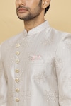 Shop_Khwaab by Sanjana Lakhani_Grey Art Silk Embroidered Floral Sherwani Set_Online_at_Aza_Fashions