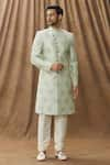 Arihant Rai Sinha_Green Sherwani Art Silk Embroidered Floral Set_Online_at_Aza_Fashions