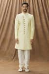 Buy_Arihant Rai Sinha_Yellow Sherwani Art Silk Embroidered Geometric Set _Online_at_Aza_Fashions