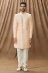 Buy_Arihant Rai Sinha_Peach Sherwani Art Silk Embroidered Floral Set _Online_at_Aza_Fashions