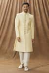 Arihant Rai Sinha_Cream Sherwani Art Silk Embroidered Floral Set _Online_at_Aza_Fashions