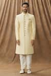 Buy_Arihant Rai Sinha_Cream Sherwani Art Silk Embroidered Floral Set _Online_at_Aza_Fashions