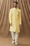 Arihant Rai Sinha_Yellow Sherwani Art Silk Embroidered Floral Set _Online_at_Aza_Fashions