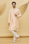 Buy_Khwaab by Sanjana Lakhani- Men_Peach Art Silk Embroidered Jacket And Kurta Set_at_Aza_Fashions