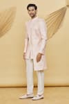 Buy_Khwaab by Sanjana Lakhani_Pink Art Silk Embroidered Geometric And Floral Panelled Kurta Set_Online_at_Aza_Fashions