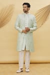 Buy_Khwaab by Sanjana Lakhani_Green Art Silk Embroidered Geometric And Sequin Jacket & Kurta Set_at_Aza_Fashions
