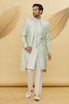 Buy_Khwaab by Sanjana Lakhani_Green Art Silk Embroidered Geometric And Sequin Jacket & Kurta Set_Online_at_Aza_Fashions