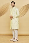 Buy_Khwaab by Sanjana Lakhani- Men_Yellow Art Silk Embroidered Jacket And Kurta Set_Online_at_Aza_Fashions