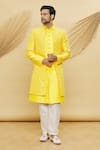 Buy_Khwaab by Sanjana Lakhani_Yellow Art Silk Embroidered Floral And Sequin Jacket & Kurta Set_at_Aza_Fashions
