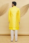 Shop_Khwaab by Sanjana Lakhani_Yellow Art Silk Embroidered Floral And Sequin Jacket & Kurta Set_at_Aza_Fashions