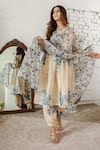 Shop_NAAZ BY NOOR_Blue Cotton Printed Floral Motifs Round Anarkali Set _Online_at_Aza_Fashions