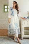 NAAZ BY NOOR_Blue Cotton Printed Floral Motifs Square Neck Kurta Pant Set _Online_at_Aza_Fashions