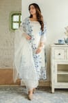 Shop_NAAZ BY NOOR_Blue Cotton Printed Floral Motifs Square Neck Kurta Pant Set _Online_at_Aza_Fashions