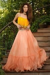 Buy_Pallavi Jaipur_Peach Top Wrinkle Crepe And Skirt Chiffon Lining Strappy & Set  _at_Aza_Fashions