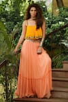 Shop_Pallavi Jaipur_Peach Top Wrinkle Crepe And Skirt Chiffon Lining Strappy & Set  _at_Aza_Fashions