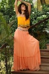 Pallavi Jaipur_Peach Top Wrinkle Crepe And Skirt Chiffon Lining Strappy & Set  _Online_at_Aza_Fashions