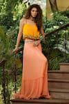 Buy_Pallavi Jaipur_Peach Top Wrinkle Crepe And Skirt Chiffon Lining Strappy & Set  _Online_at_Aza_Fashions