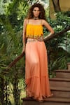 Shop_Pallavi Jaipur_Peach Top Wrinkle Crepe And Skirt Chiffon Lining Strappy & Set  _Online_at_Aza_Fashions