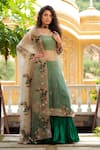 Shop_Pallavi Jaipur_Green Kurta And Dupatta Organza & Skirt Silk Lining Lehenga Set  _at_Aza_Fashions