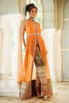 Buy_Pallavi Jaipur_Orange Jacket Chanderi And Chiffon & Pants Chanderi Lining & Set  _at_Aza_Fashions