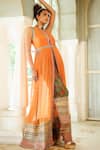 Shop_Pallavi Jaipur_Orange Jacket Chanderi And Chiffon & Pants Chanderi Lining & Set  _at_Aza_Fashions