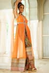 Pallavi Jaipur_Orange Jacket Chanderi And Chiffon & Pants Chanderi Lining & Set  _Online_at_Aza_Fashions