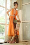 Buy_Pallavi Jaipur_Orange Jacket Chanderi And Chiffon & Pants Chanderi Lining & Set  _Online_at_Aza_Fashions