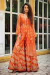 Shop_Pallavi Jaipur_Orange Organza And Chanderi Lining Shantoon Embroidered Jacket Sharara Set_at_Aza_Fashions