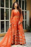 Pallavi Jaipur_Orange Organza And Chanderi Lining Shantoon Embroidered Jacket Sharara Set_Online_at_Aza_Fashions