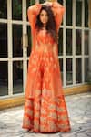 Buy_Pallavi Jaipur_Orange Organza And Chanderi Lining Shantoon Embroidered Jacket Sharara Set_Online_at_Aza_Fashions