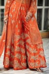Shop_Pallavi Jaipur_Orange Organza And Chanderi Lining Shantoon Embroidered Jacket Sharara Set_Online_at_Aza_Fashions