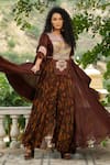 Buy_Pallavi Jaipur_Brown Tunic Organza And Pants Chiffon Asymmetric & Palazzo Set  _at_Aza_Fashions