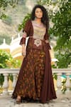 Shop_Pallavi Jaipur_Brown Tunic Organza And Pants Chiffon Asymmetric & Palazzo Set  _at_Aza_Fashions