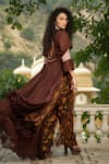 Pallavi Jaipur_Brown Tunic Organza And Pants Chiffon Asymmetric & Palazzo Set  _Online_at_Aza_Fashions