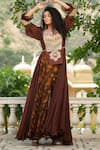 Buy_Pallavi Jaipur_Brown Tunic Organza And Pants Chiffon Asymmetric & Palazzo Set  _Online_at_Aza_Fashions