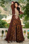 Shop_Pallavi Jaipur_Brown Tunic Organza And Pants Chiffon Asymmetric & Palazzo Set  _Online_at_Aza_Fashions