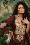 Pallavi Jaipur_Brown Tunic Organza And Pants Chiffon Asymmetric & Palazzo Set  _at_Aza_Fashions