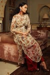 Pallavi Jaipur_Ivory Kurta Chiffon And Pants Swiss Cotton Lining Chanderi Print Floral & Set _Online_at_Aza_Fashions