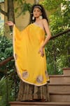 Buy Pallavi Jaipur Yellow Silk Satin Geometric Print, Applique, Cutdana And Resham One Toga Gown at Aza Fashions Buy_Pallavi Jaipur_Yellow Silk Satin Geometric Print, Applique, Cutdana And Resham One Toga Gown _at_Aza_Fashions