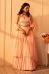 Buy_Glittire by Sakshi Verma_Pink Blouse Silk Chanderi Embroidered Pearl Nerine Gathered Lehenga Set _at_Aza_Fashions