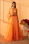 Buy_Glittire by Sakshi Verma_Peach Blouse Silk Chanderi Embroidered Mirror And Everlasting Daisy Lehenga Set _at_Aza_Fashions