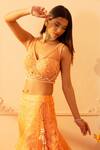 Glittire by Sakshi Verma_Peach Silk Chanderi Everlasting Daisy Lehenga Set_Online_at_Aza_Fashions