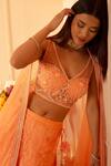Buy_Glittire by Sakshi Verma_Peach Silk Chanderi Everlasting Daisy Lehenga Set_Online_at_Aza_Fashions