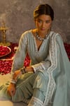 Buy_Glittire by Sakshi Verma_Blue Silk Chanderi Embroidered Dori And Pearl Work V Kurta Palazzo Set _Online_at_Aza_Fashions