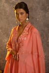 Glittire by Sakshi Verma_Pink Silk Chanderi Embroidered Resham And Mirror Work Kurta Palazzo Set  _Online_at_Aza_Fashions